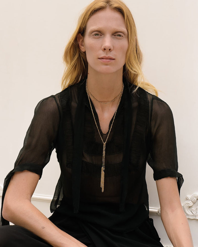 1B015 MULTI TWIST LARIAT NECKLACE | GOLD - Marie Laure Chamorel