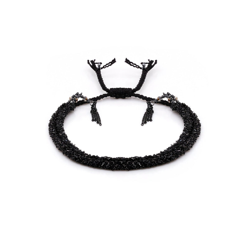 N° 183 BRAIDED BRACELET | BLACK SILVER BLACK - Marie Laure Chamorel