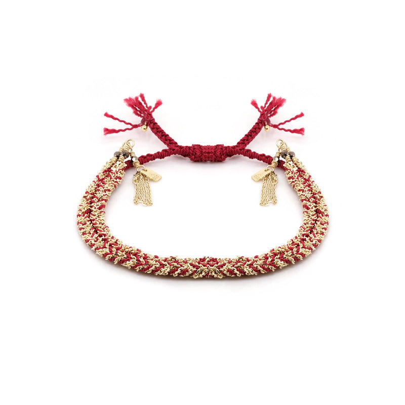 N° 183 BRAIDED BRACELET | GOLD BURGUNDY - Marie Laure Chamorel