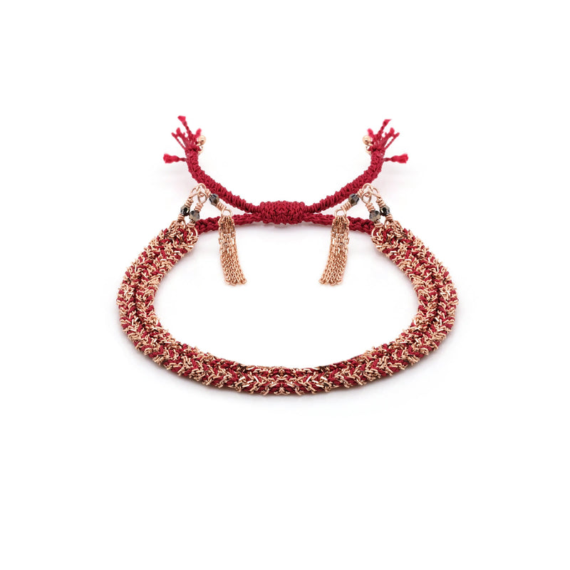N° 183 BRAIDED BRACELET | PINK GOLD BURGUNDY - Marie Laure Chamorel