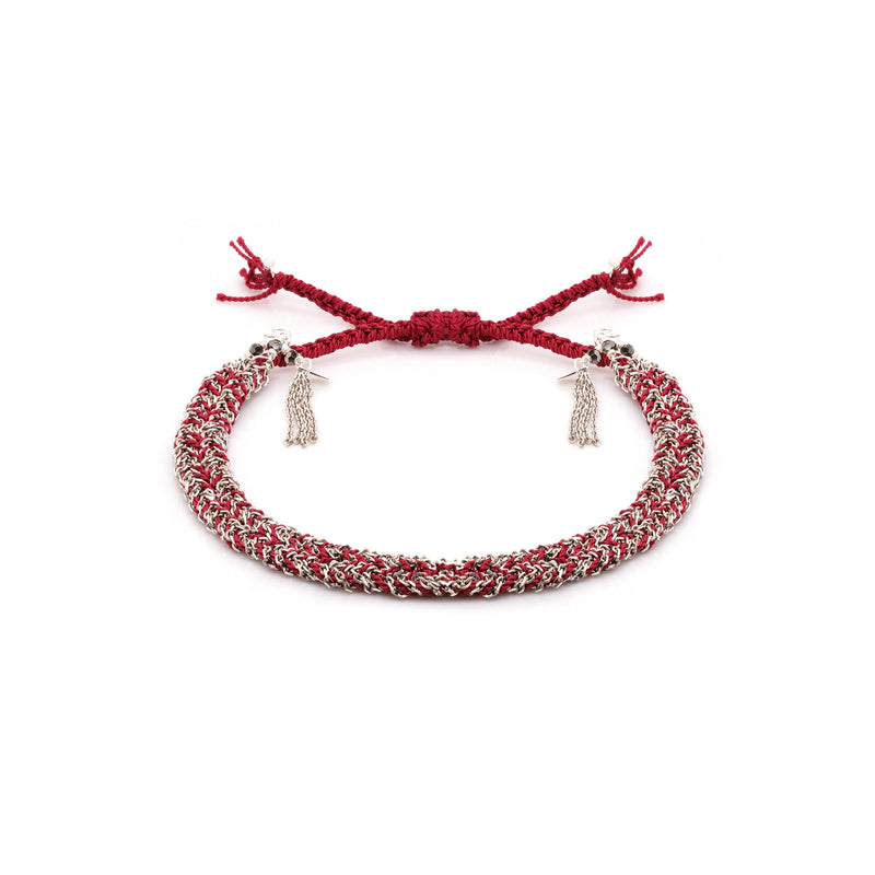 N° 183 BRAIDED BRACELET | SILVER BURGUNDY - Marie Laure Chamorel