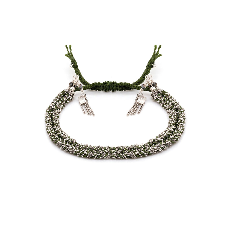 N° 183 BRAIDED BRACELET | SILVER KHAKI - Marie Laure Chamorel