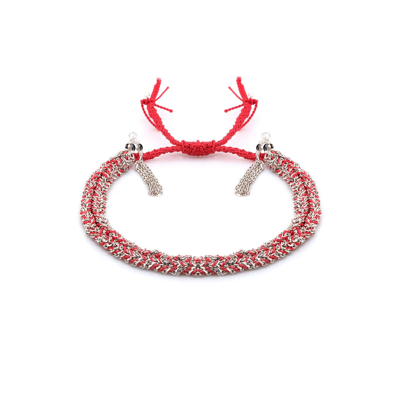 N° 183 BRAIDED BRACELET | SILVER RED - Marie Laure Chamorel
